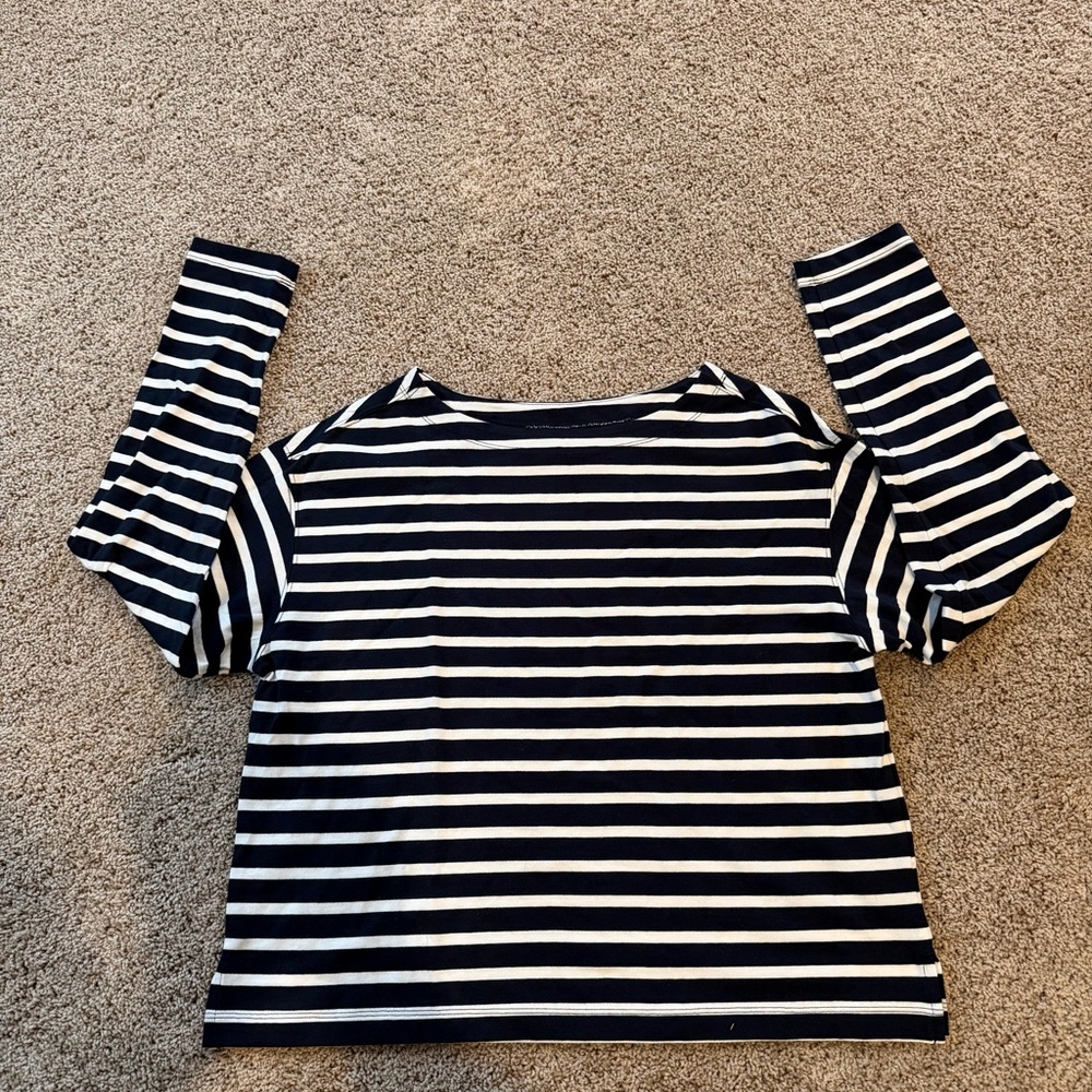 Old Navy Navy and White Striped Long Sleeve Top